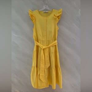 Vineyard Vines XL Yellow Ruffle Sleeves Tiered Midi Dress Preppy Coastal